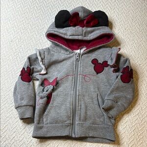 🧡2T Disney Kids Minnie Mouse Gray and burgundy Hoodie with Red Accents
